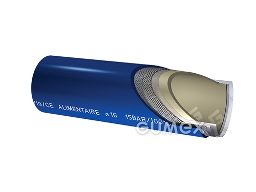 Potravinová hadice na tekuté poživatiny a pro čištění THERMOCLEAN 100, 13/22mm, 30bar (+20°C), 15bar (+100°C), PVC/PVC, -15°C/+100°C, modrá